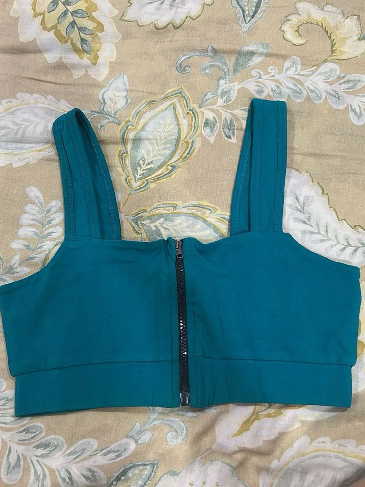 Teal Zip Front Sports Bra