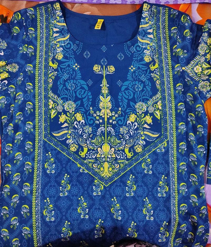 Beautiful Blue Printed  long Kurta