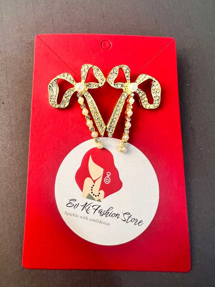 Sparkling Bow Earrings with Pearls