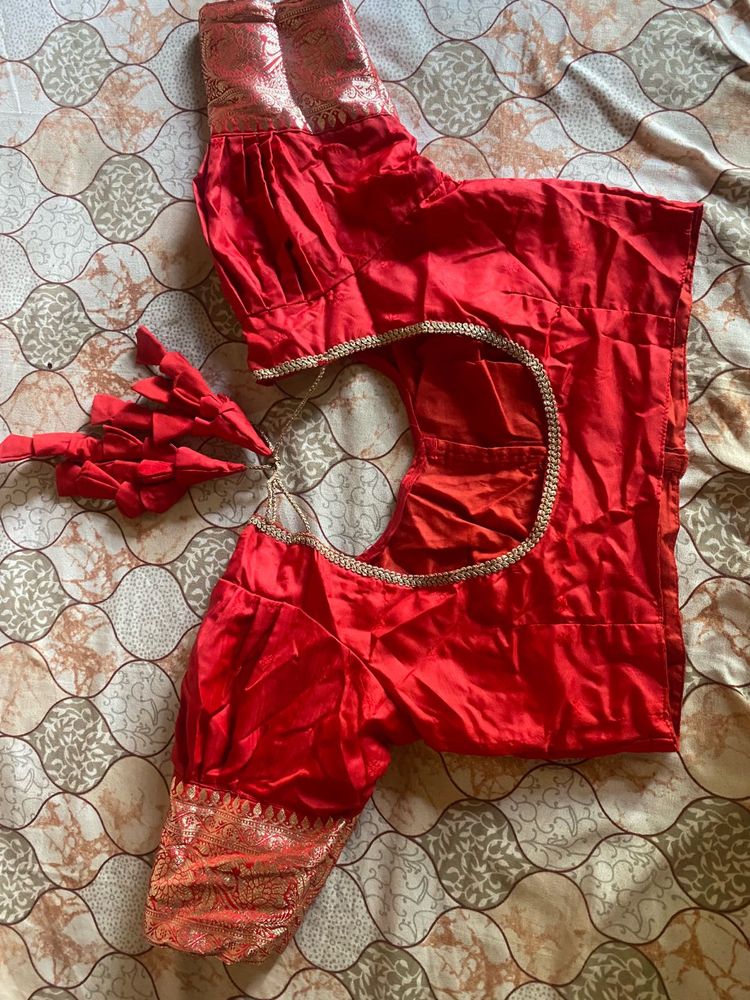 Stunning Red Silk Blouse with Embellished Sleeves