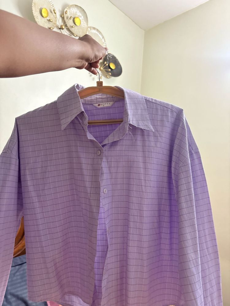 Light Purple Checkered Button-Up Shirt