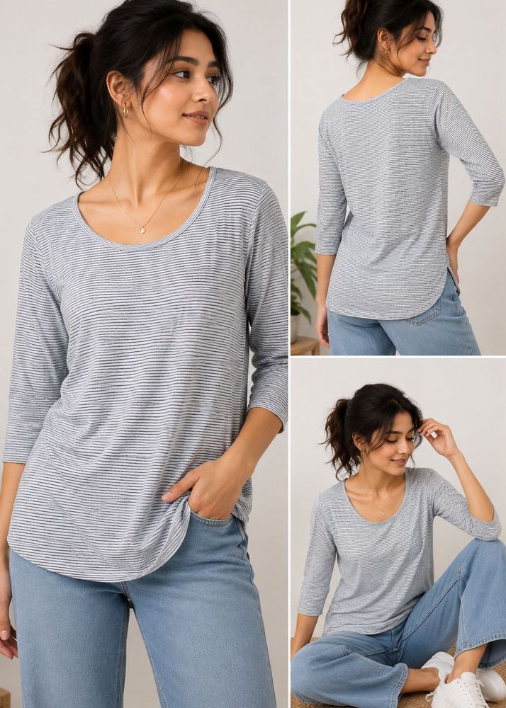 Striped 3/4 Sleeve Casual Top