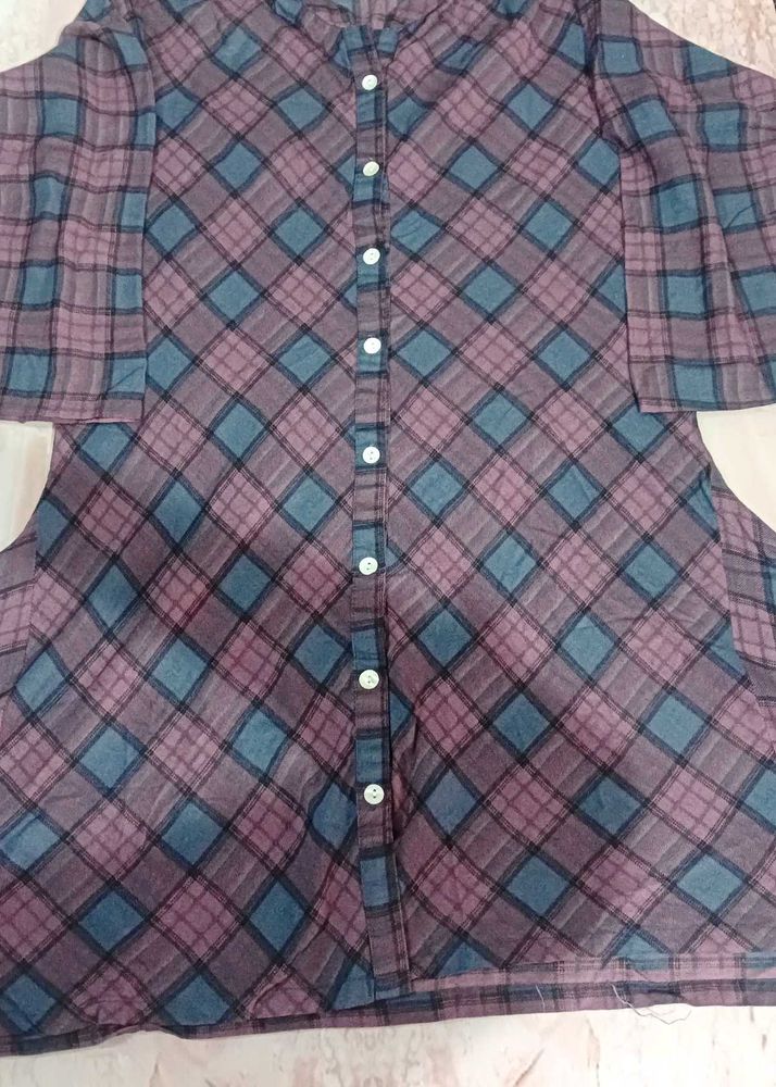 Plaid High Low Tunic Top