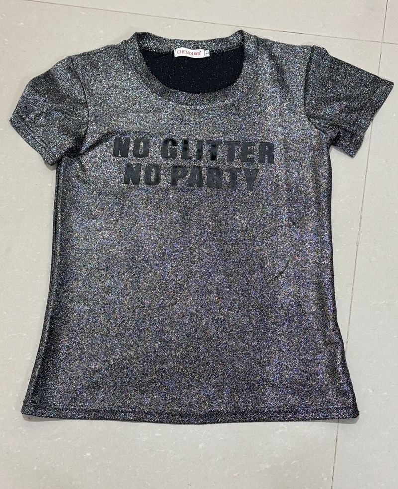 Sparkly Silver Short Sleeve Top