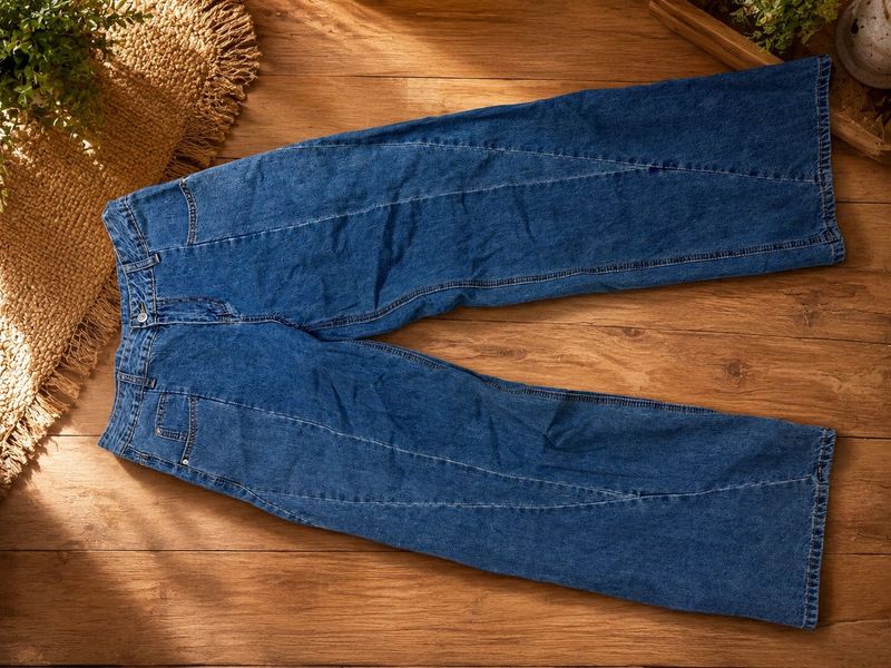 Blue Denim Wide Leg Jeans