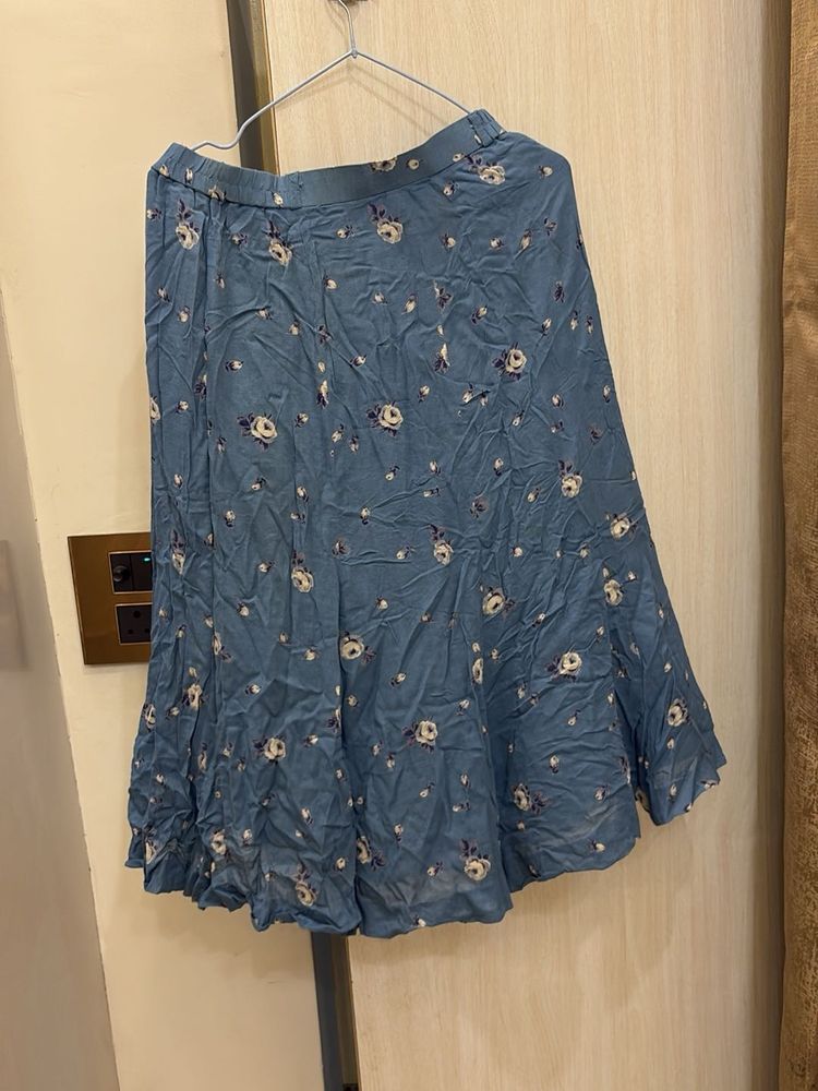 Blue Floral Midi Skirt