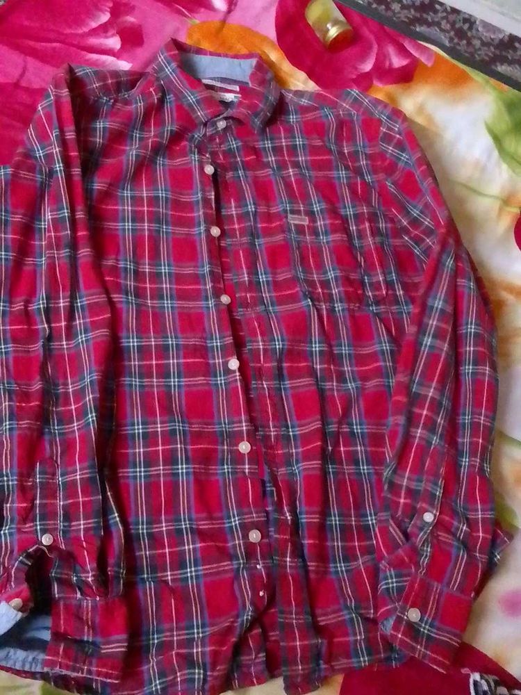 Red Plaid Button-Down Shirt