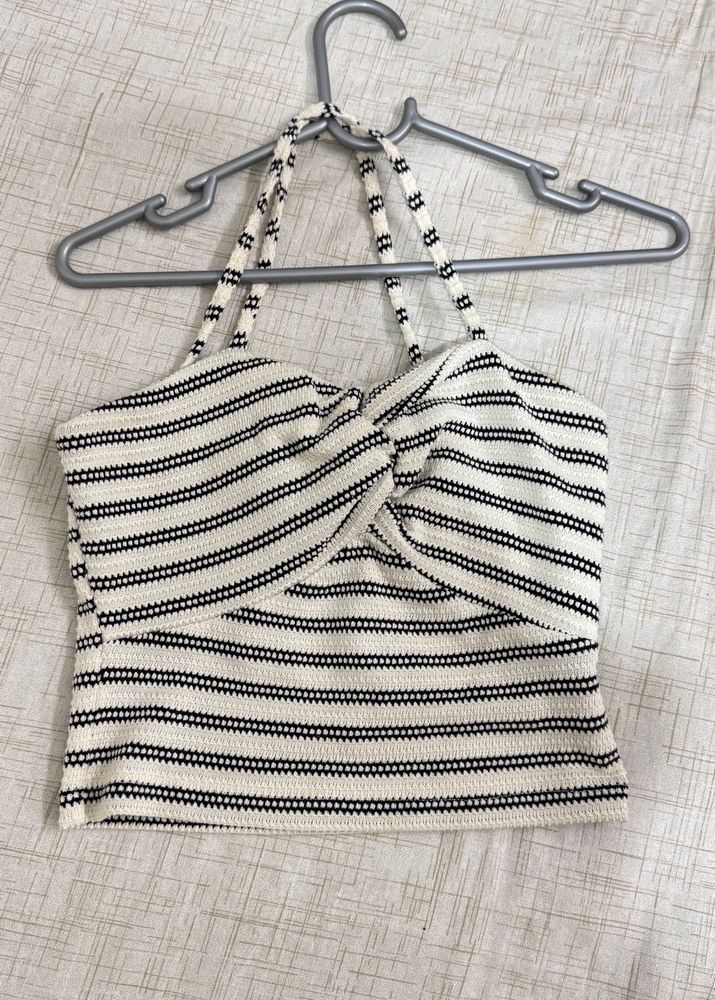 Striped Twist Front Halter Top