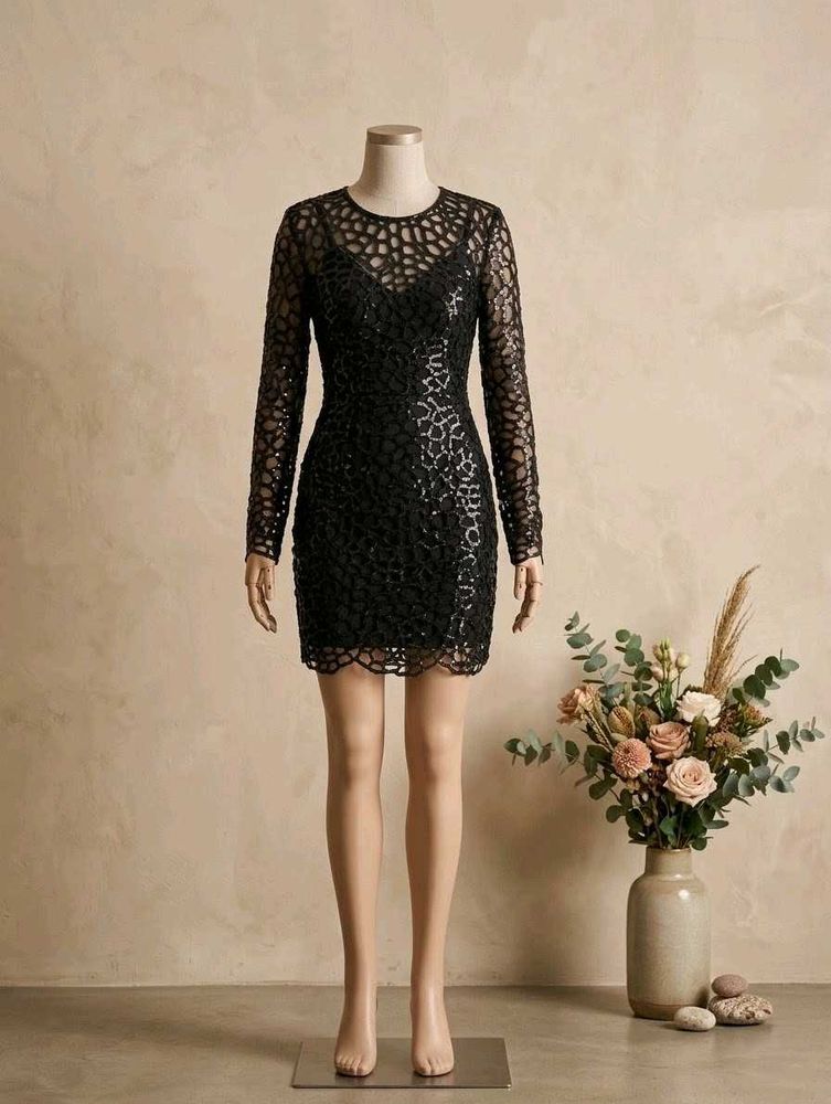 Elegant Black Sequin Lace Dress