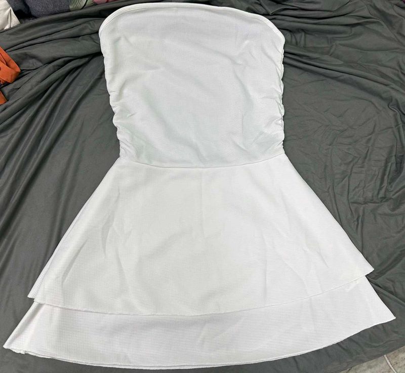 Chic White Strapless Layered Mini Dress