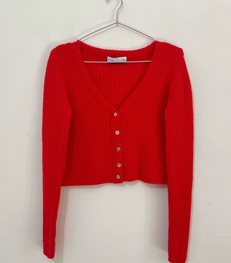 Red Button-Down Cardigan