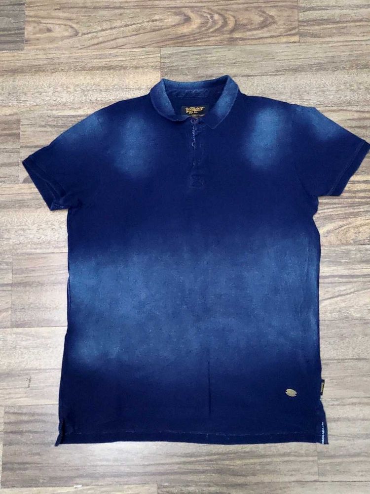 Men's Blue Washed Polo T-Shirt