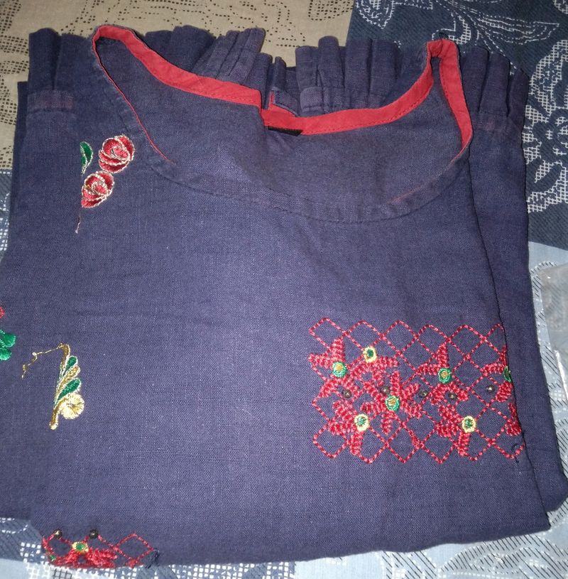 Beautiful Embroidered Navy Blue Kurti Flawless