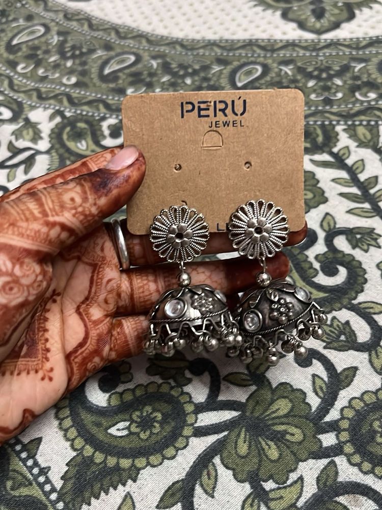 Ethnic Silver Jhumka Earrings