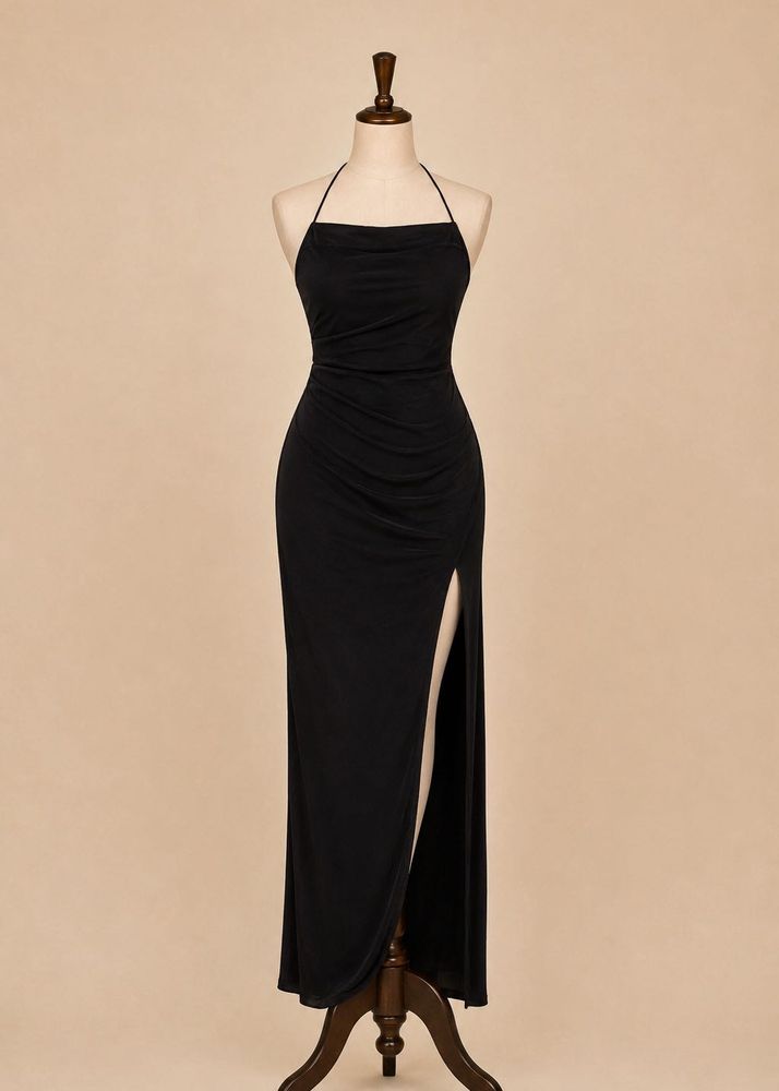 Elegant Black Halter Neck Maxi Dress