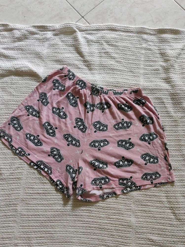 Cute Crown Print Pajama Shorts