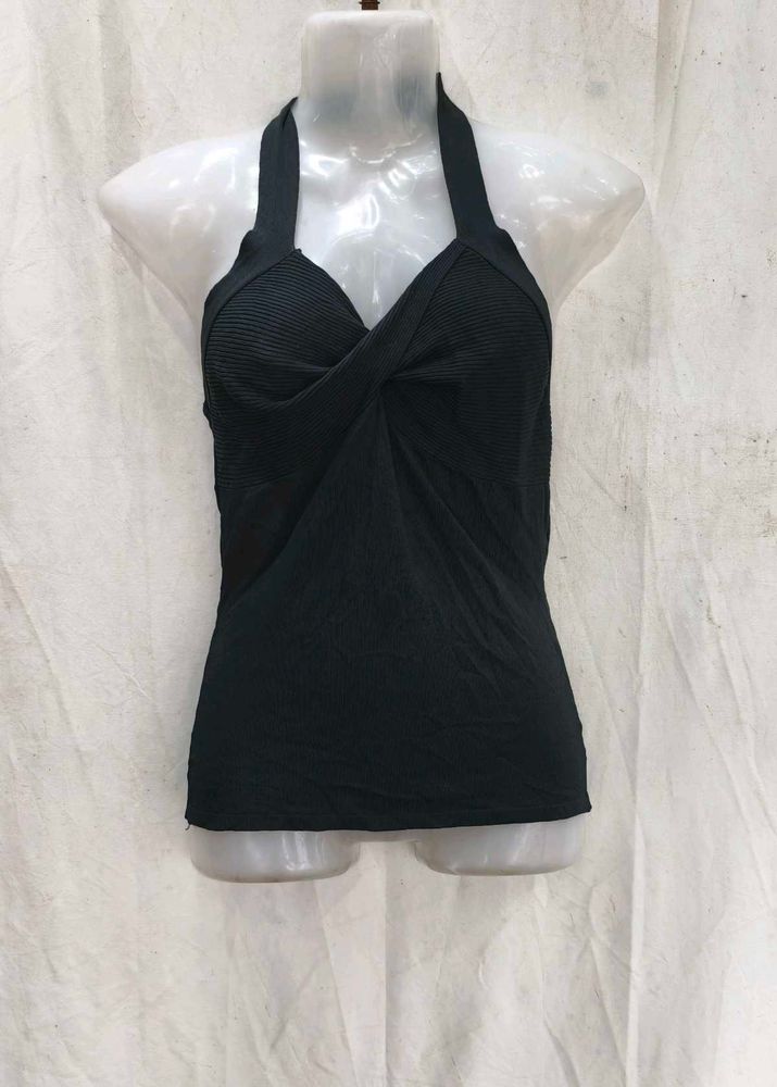 20197. Black Halter Neck Twisted Top