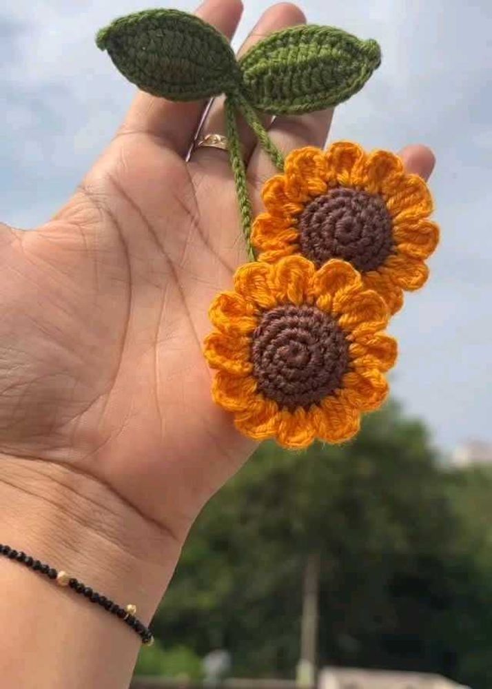 Handmade Crochet Sunflower Hair Clip