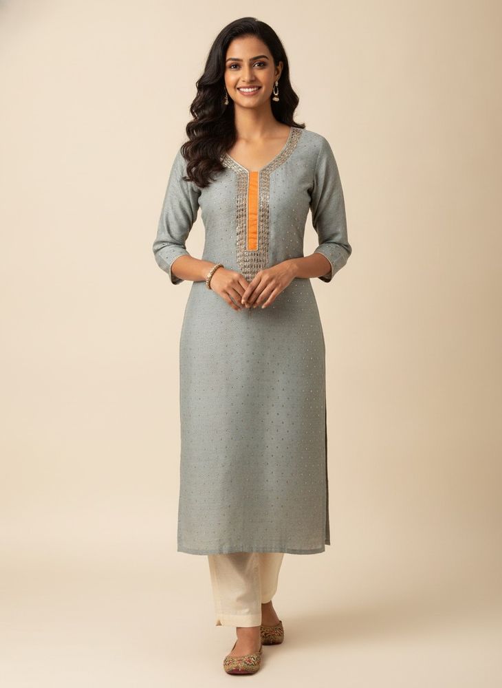 Elegant Grey Kurti with Embellishments