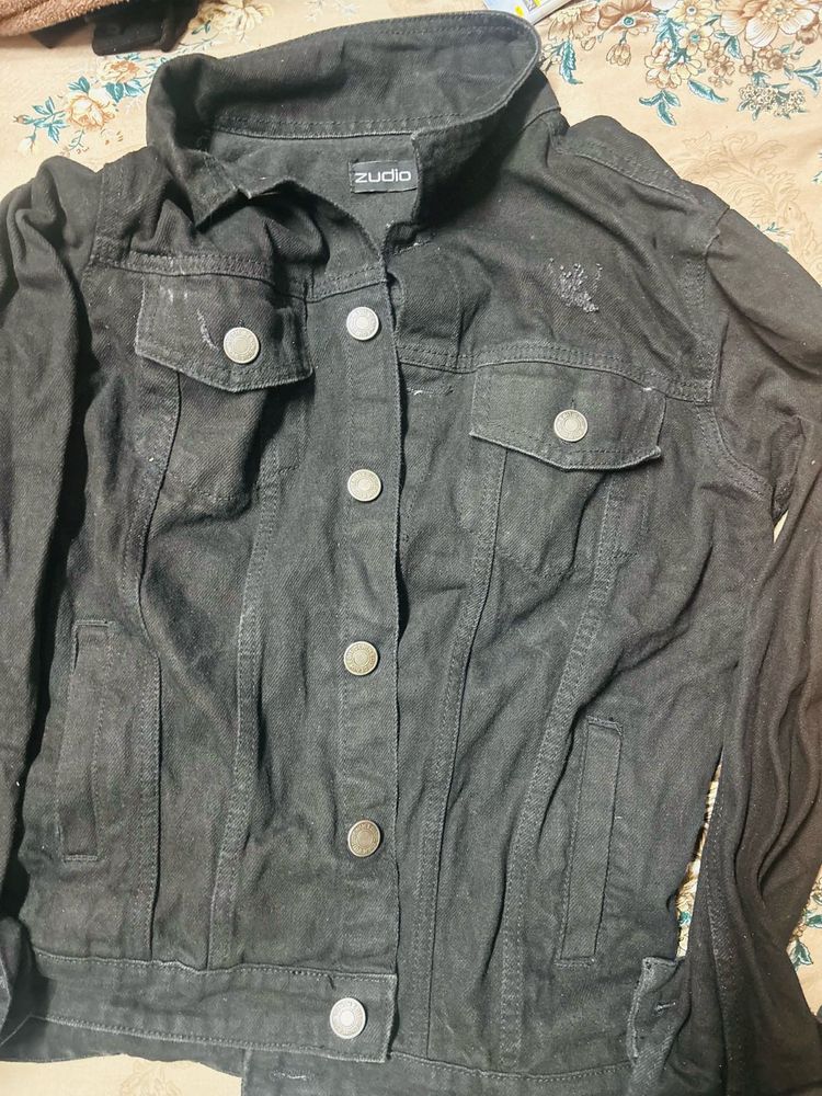 BACK PRINT Zudio Black Denim Jacket