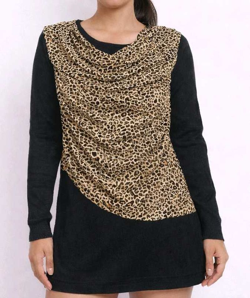 Chic Leopard Print Cowl Neck Top