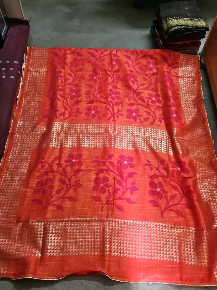 Vibrant Orange Floral Saree