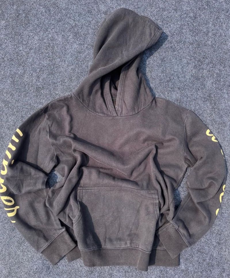 Grey Hoodie with Yellow Sleeve Detail