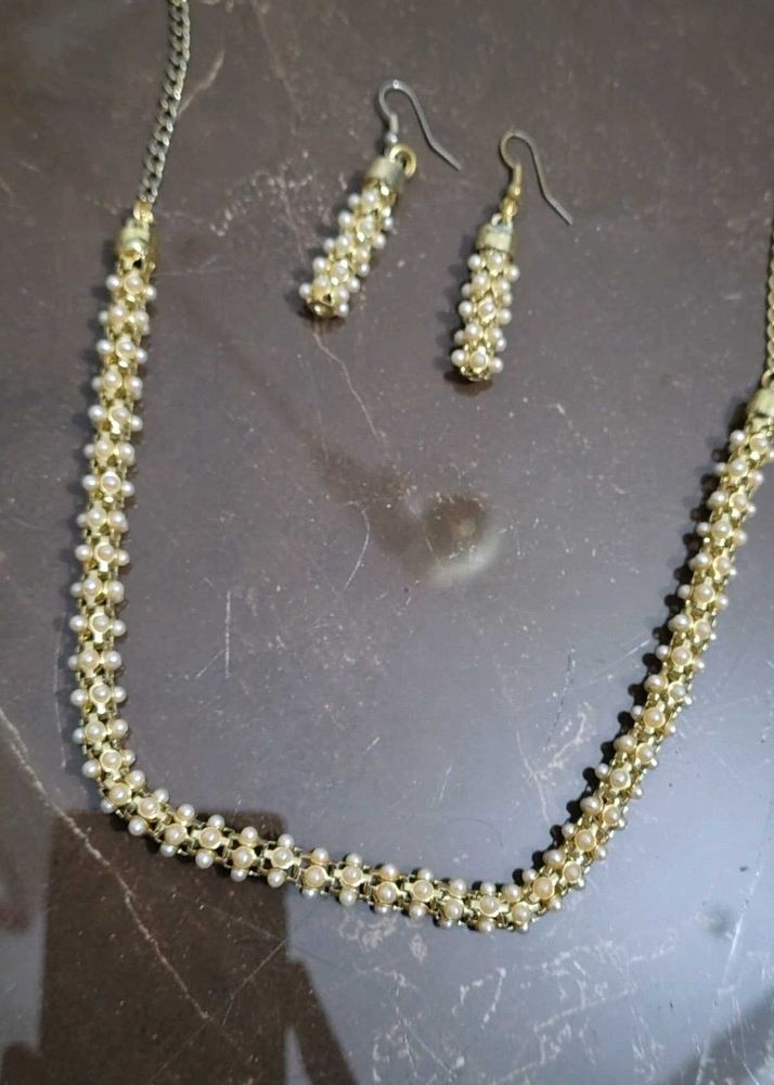 Pearl &amp; Gold Beaded Jewelry Set