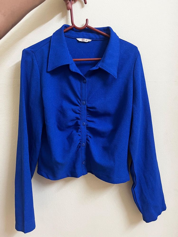Blue Fitted Long Sleeve Shirt