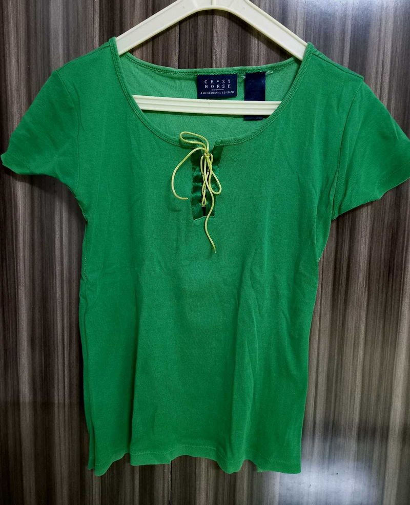 Green Tie-Neck Top