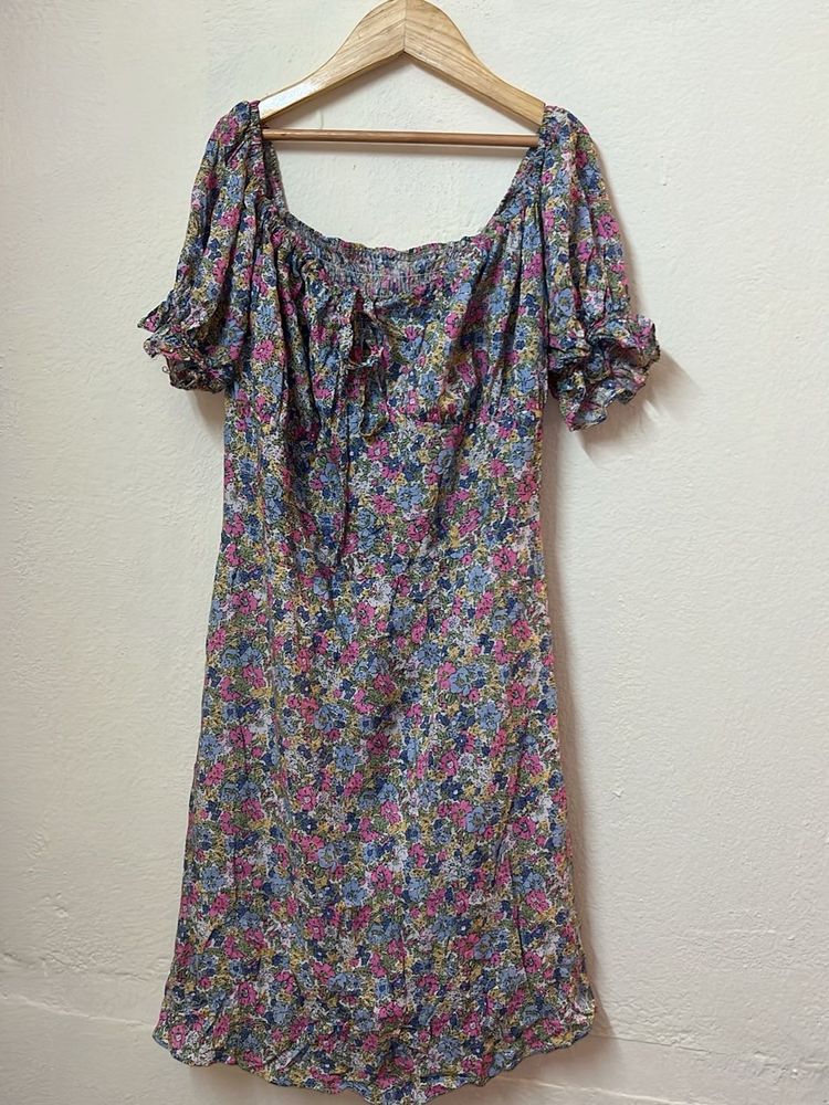 Boho Floral Puff Sleeve Mini Dress