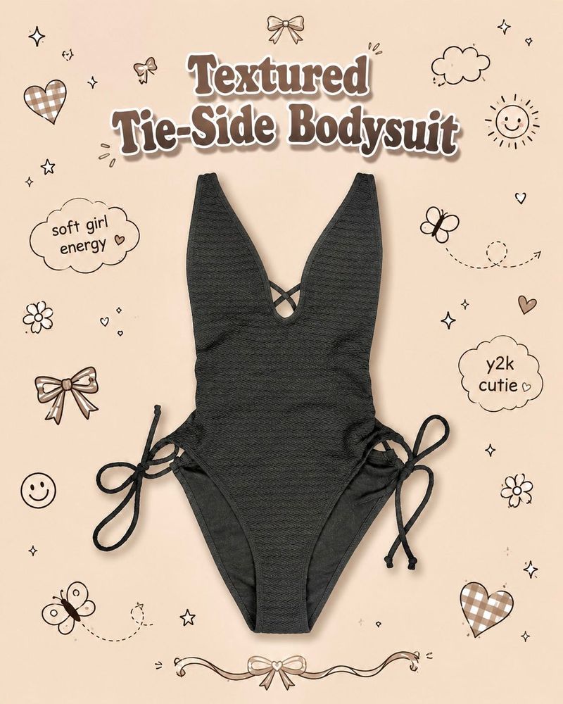 Textured Tie-Side Bodysuit🐈‍⬛