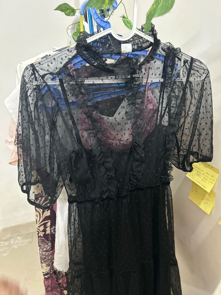 Sheer Black Polka Dot Dress