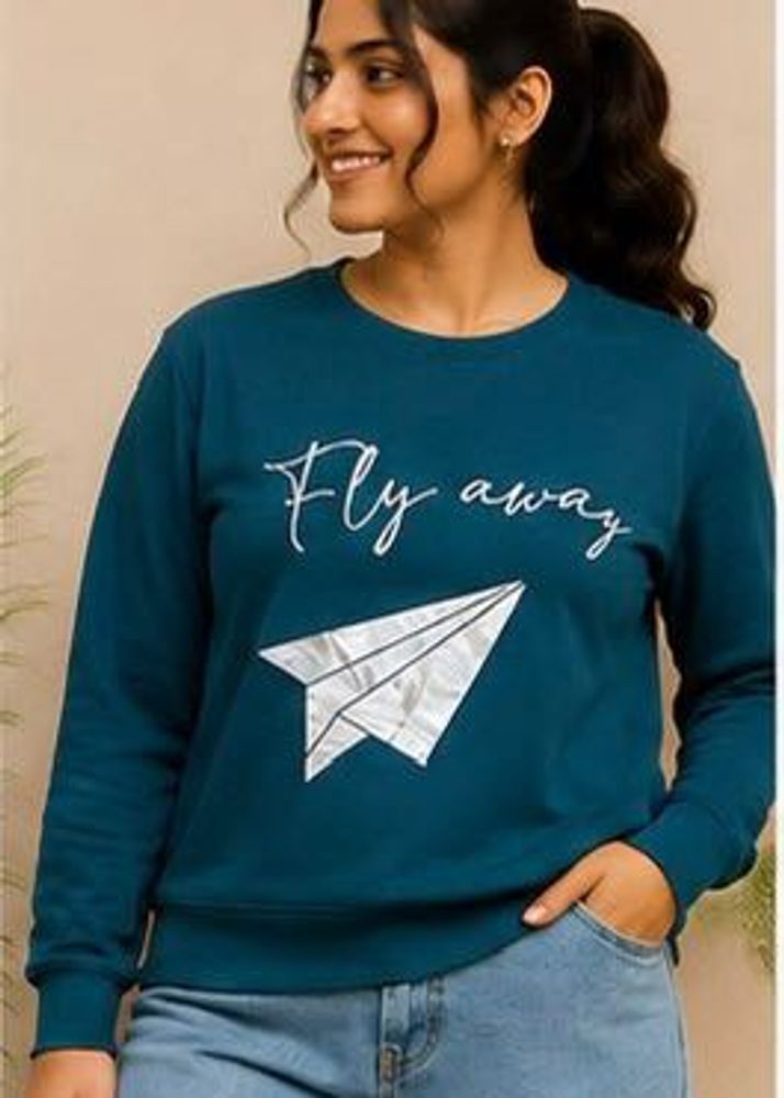 Teal "Fly Away" Paper Plane Sweatshirt
