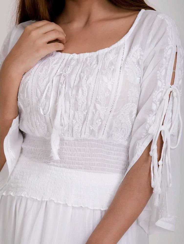 White Chikankari Embroidered Blouse / Coquette Top