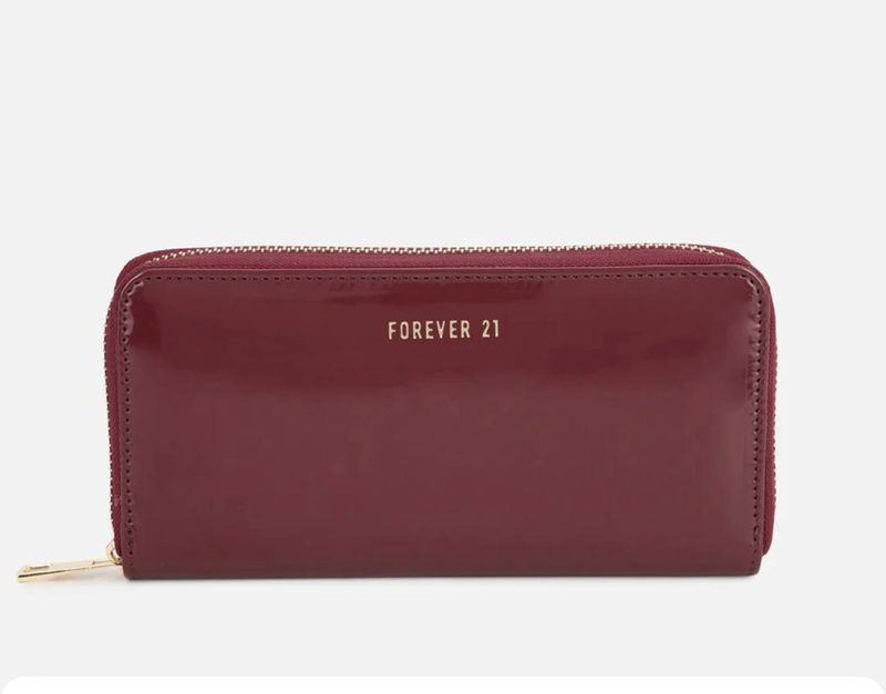 FOREVER 21 Women Maroon &amp; Gold-Toned Zip Detail PU