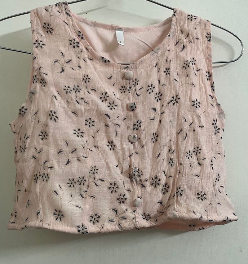 Blush Pink Floral Sleeveless Crop Top - M/L