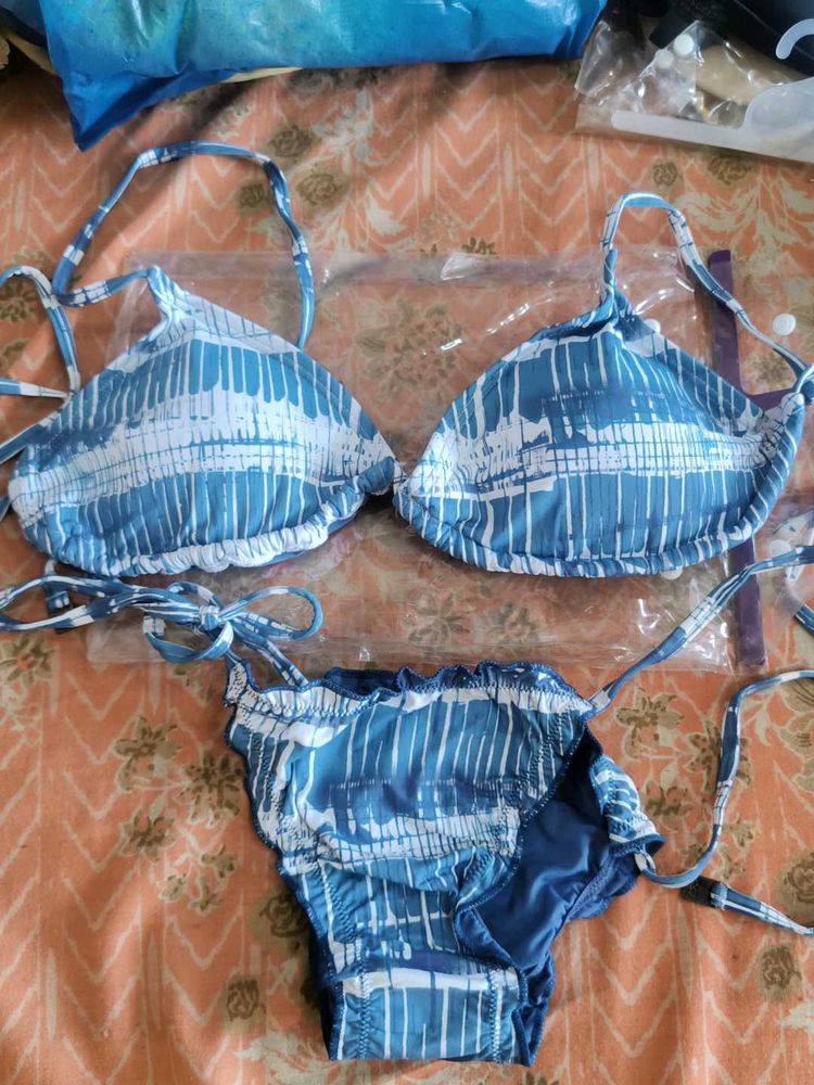 Blue &amp; White Bikini Set
