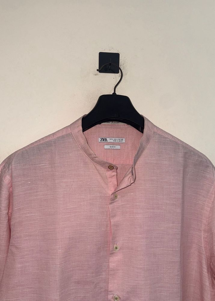 Men's Pink Mandarin Collar Shirt