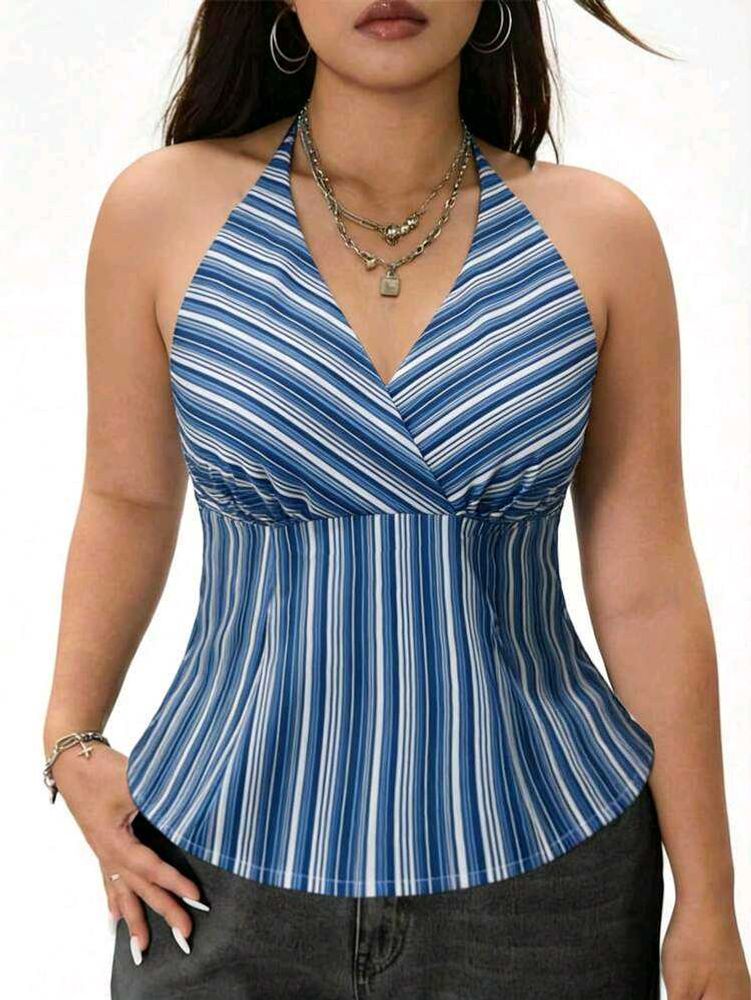 Chic Striped Halter Neck Top