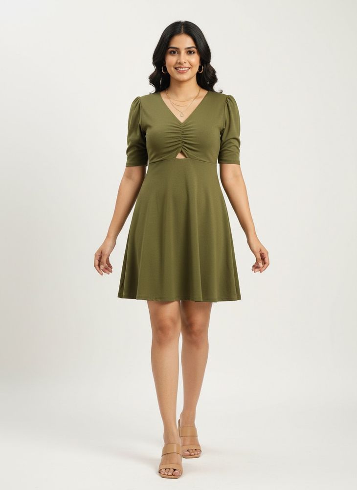 Cover Story Olive Green A-line Cutout Dress