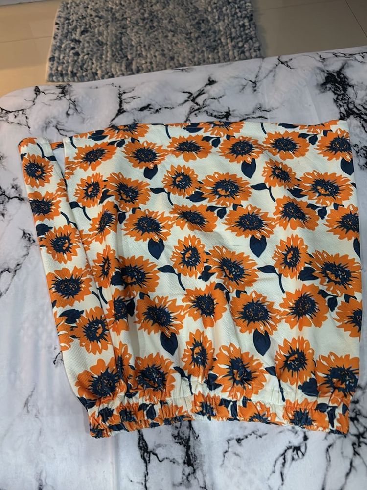 Sunflower Print Off-Shoulder Top