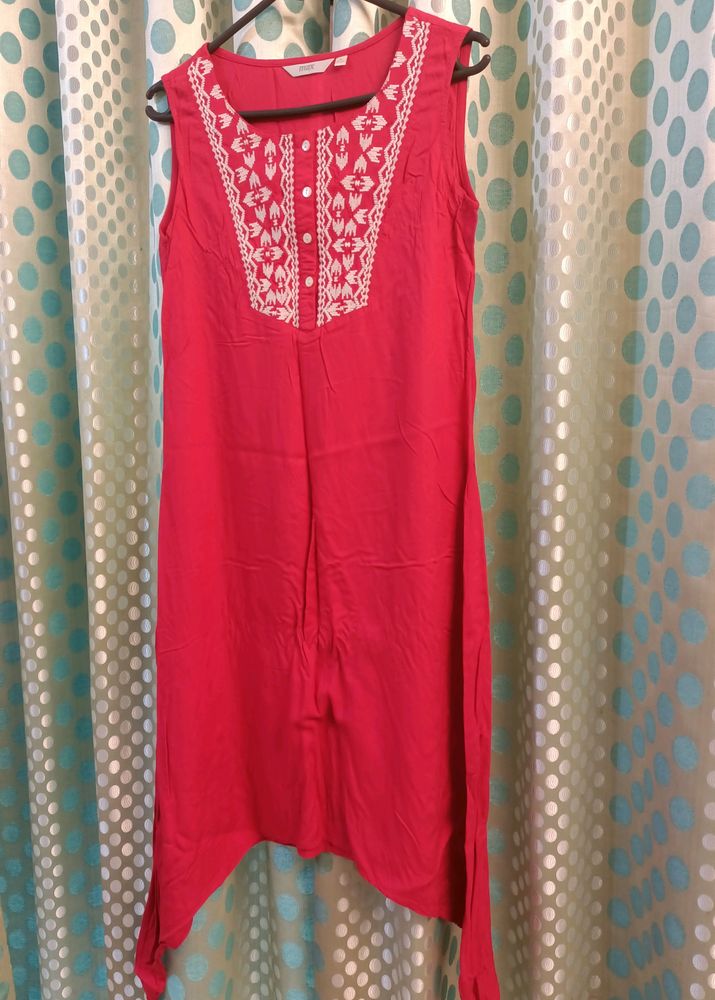 Coral Embroidered Sleeveless Dress