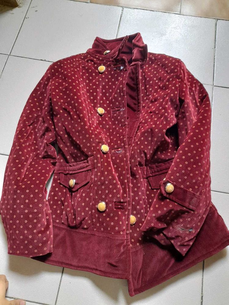 Maroon Polka Dot Velvet Jacket