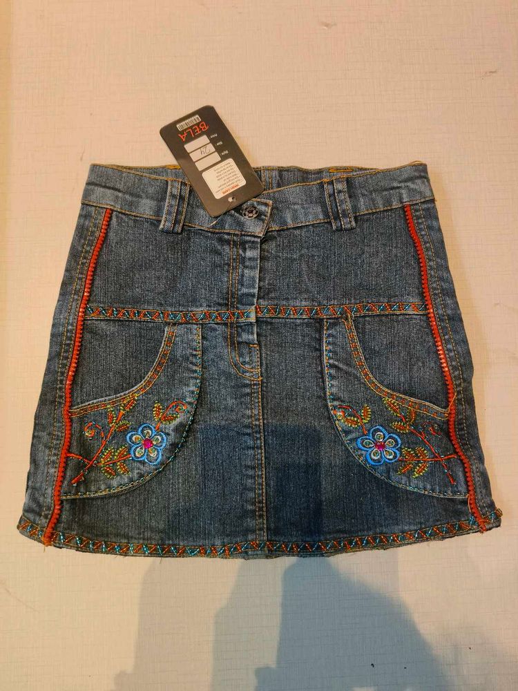Vintage Y2K Floral Embroidered Denim Mini Skirt