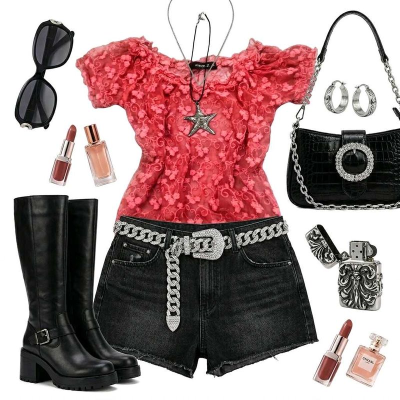 Y2K Red Floral Mesh Top ❤️✨