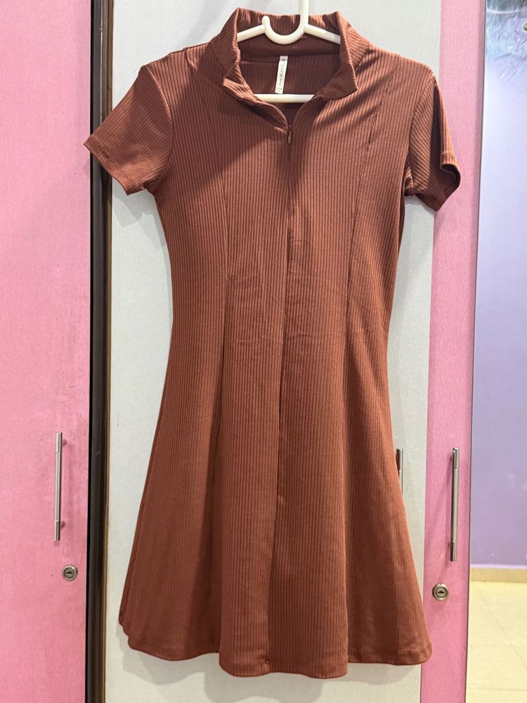 Ribbed Zipper Neck Dress