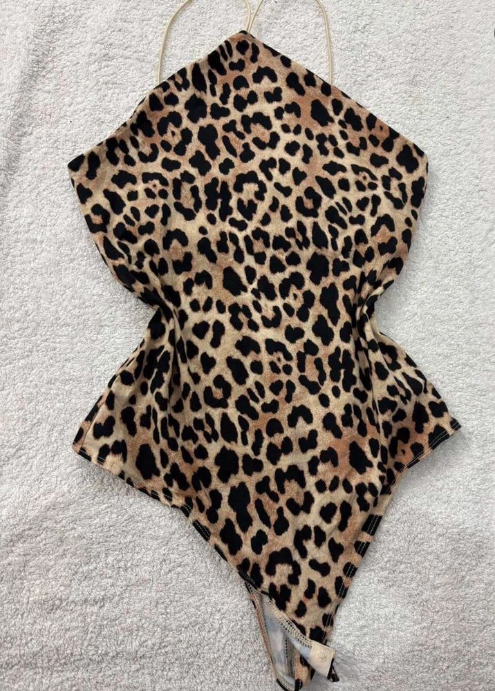 Leopard Print Halter Bodysuit