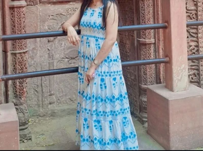 Blue &amp; White Boho Maxi Dress