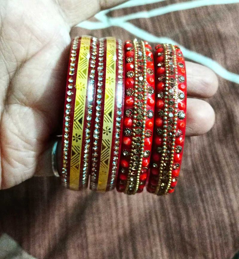 Red &amp; Gold Bangle Set Size - 2/6